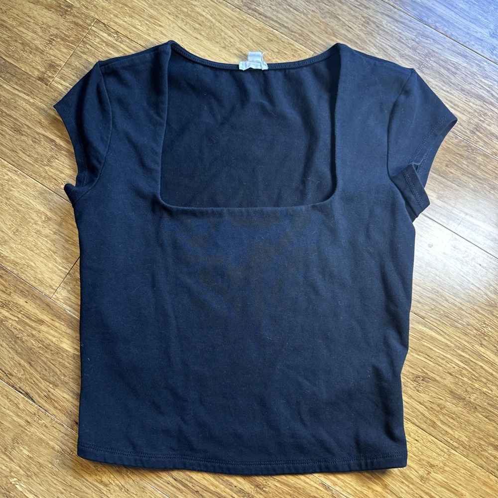 Garage Portia Square Neck Black Fitted Short Sleeve Top Small EUC